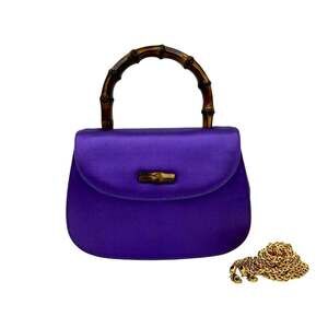 GUCCI Old Gucci Bamboo Satin 2-Way Mini Handbag with Chain Shoulder Bag, Purp...